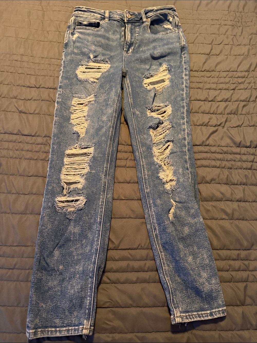 American Eagle Outfitters Distressed Straight Leg Jeans - Blue